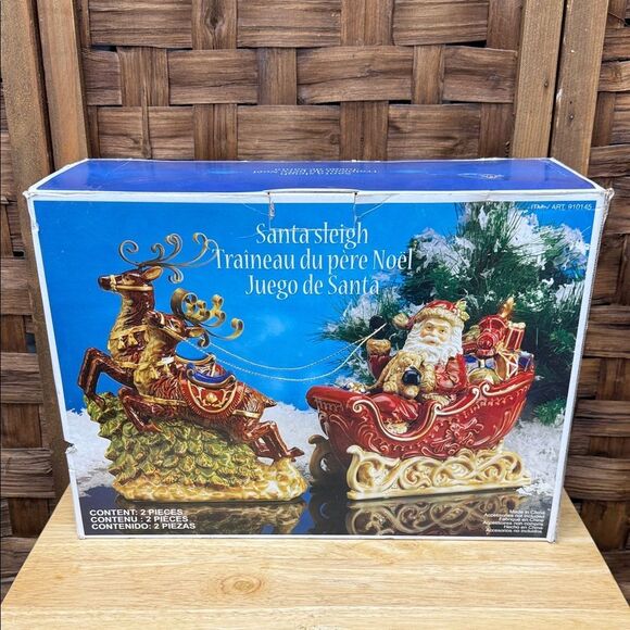 Santa Sleigh and Reindeer Figurine Set - Picture 1 of 1